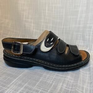 Finn Comfort SALONIKI 2557900418 Black White Adjustable Womens 8.5 Sandal
